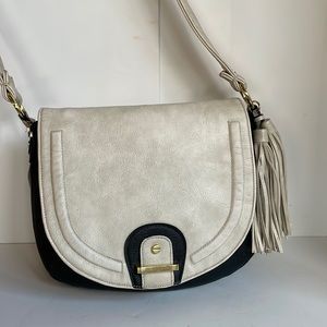 Steve Madden black & cream faux leather wide strap crossbody bag & large tassel